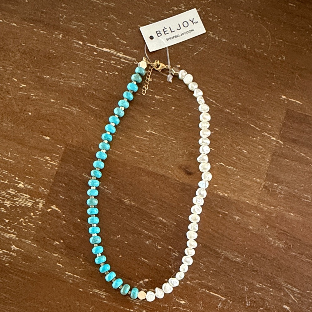 beljoy pearl turquoise beaded necklace